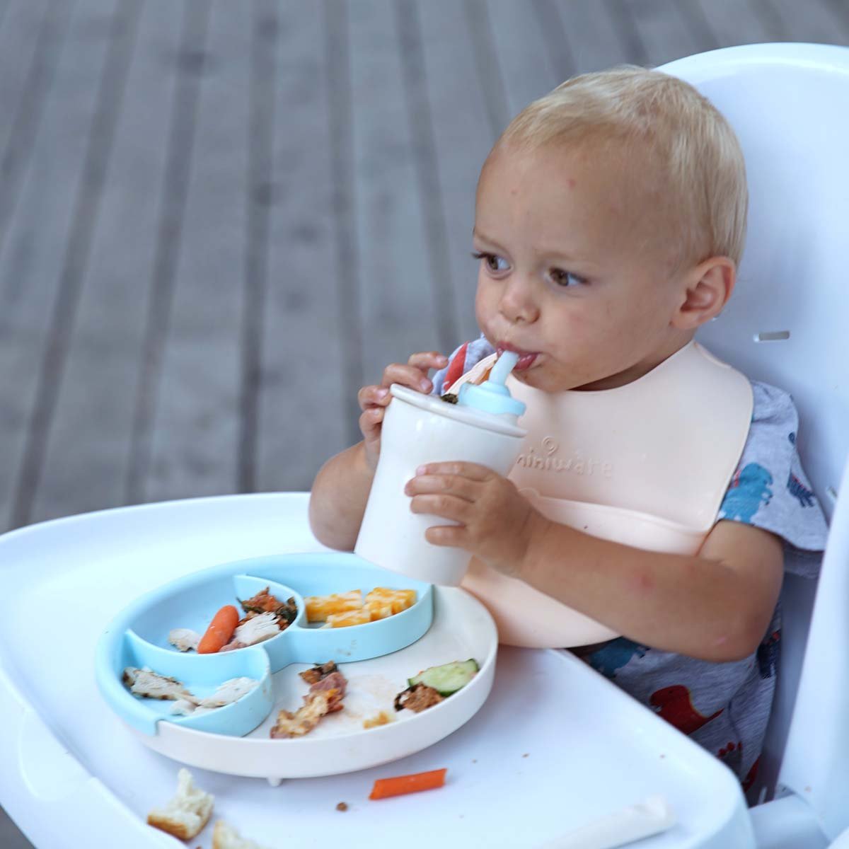 Miniware Roll & Lock bib (Set of 2) - Silicone Bib in Key Lime + Grey