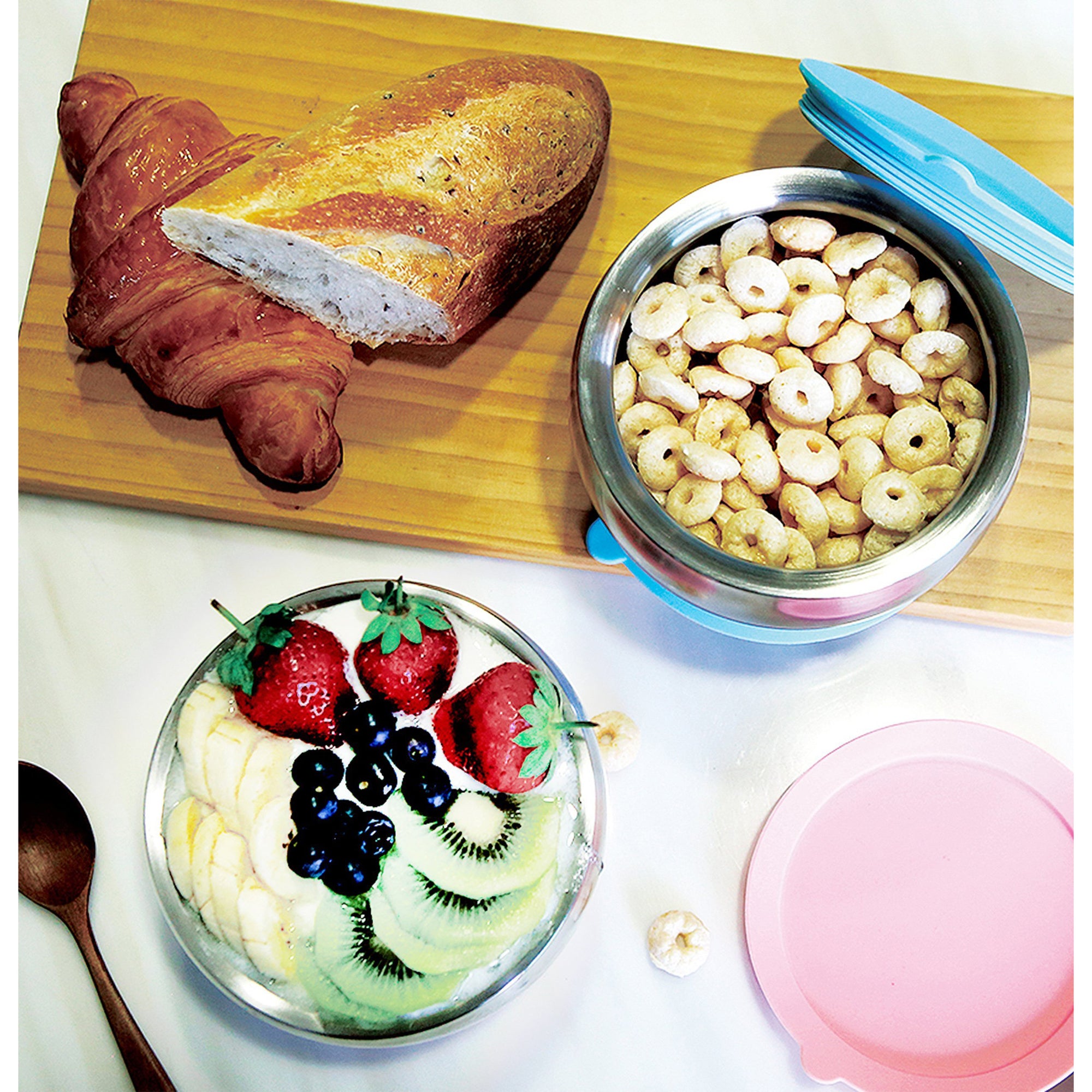 little.b Double-Layer 316 Stainless Steel Suction Bowl - Pink