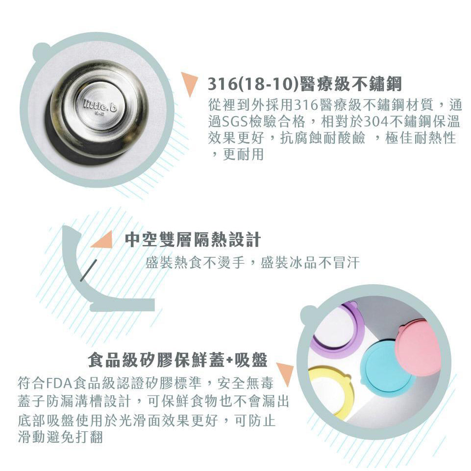 little.b Double-Layer 316 Stainless Steel Suction Bowl - Pink