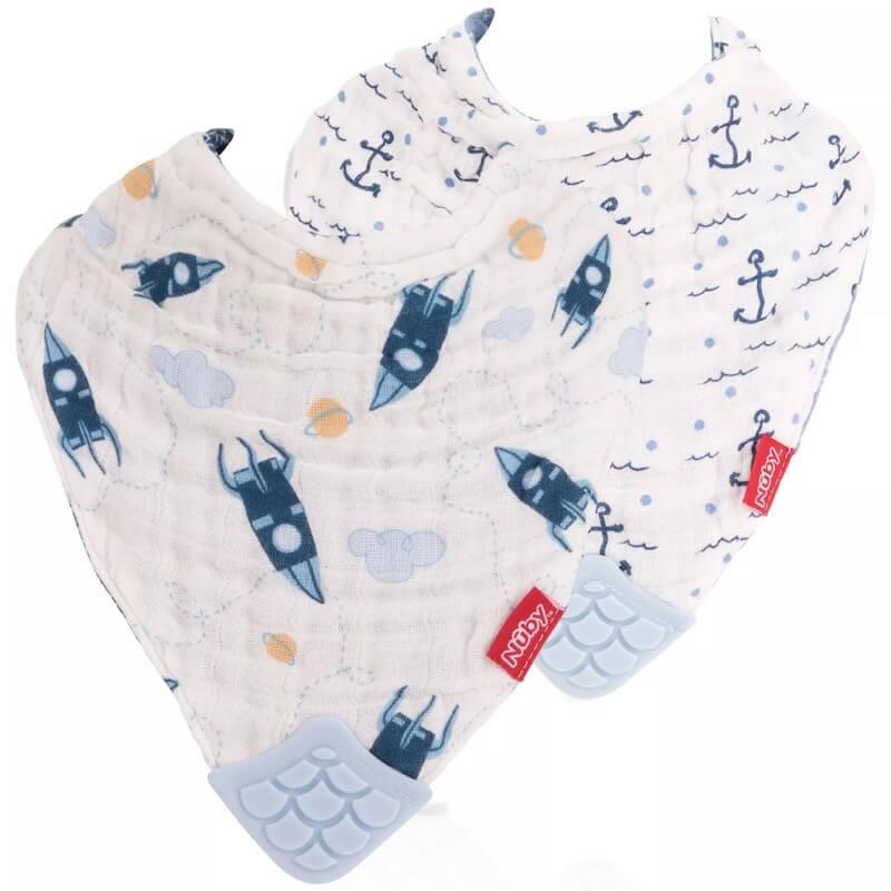 nuby-2pk-muslin-bandana-bibs-with-teether-rockets-&amp;-nelsons-anchors-1
